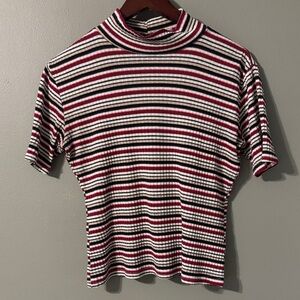 Striped Ribbed Turtleneck Top